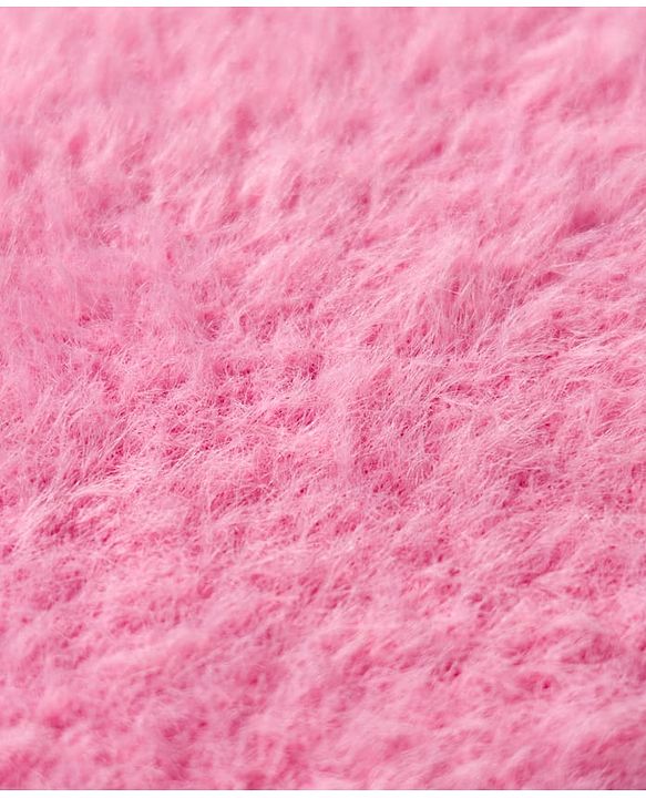 Babyhug Knit Full Sleeves Extra Soft Hairy Yarn Crop Top Sweater Set with Bow Design - Pink