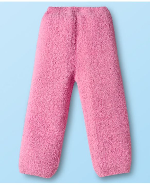 Babyhug Knit Full Sleeves Extra Soft Hairy Yarn Crop Top Sweater Set with Bow Design - Pink