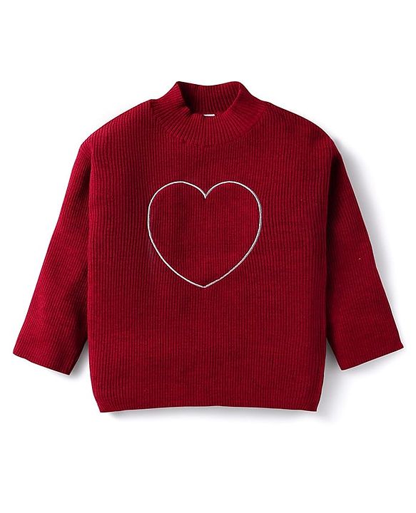 Babyhug Sweater Knit Full Sleeves Winter Wear Top & Palazzo Set With Heart Embroidery - Fuchsia
