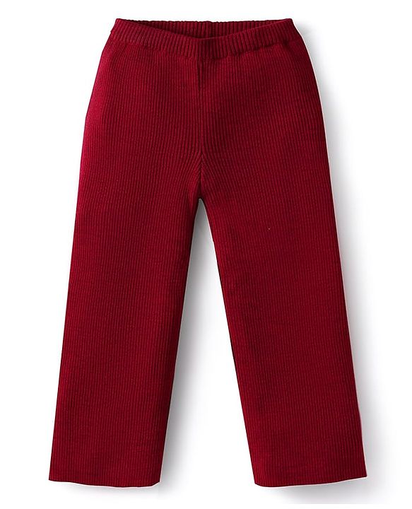 Babyhug Sweater Knit Full Sleeves Winter Wear Top & Palazzo Set With Heart Embroidery - Fuchsia