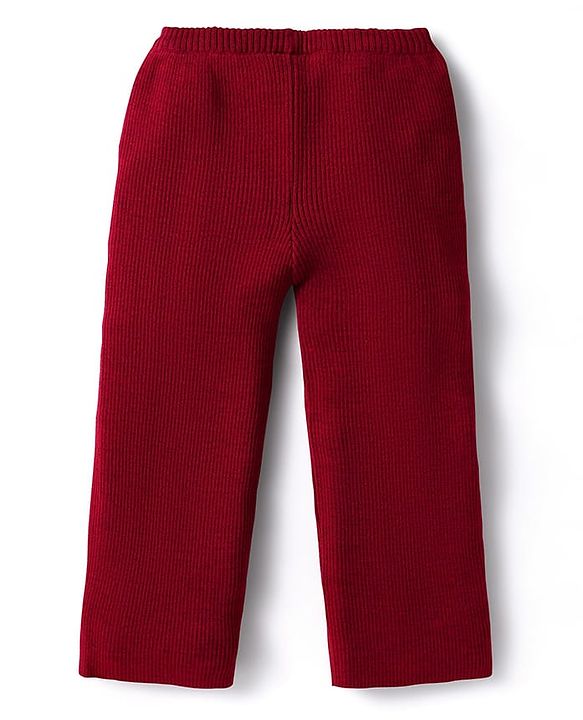 Babyhug Sweater Knit Full Sleeves Winter Wear Top & Palazzo Set With Heart Embroidery - Fuchsia