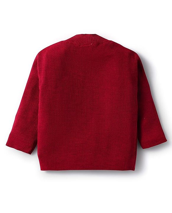 Babyhug Sweater Knit Full Sleeves Winter Wear Top & Palazzo Set With Heart Embroidery - Fuchsia