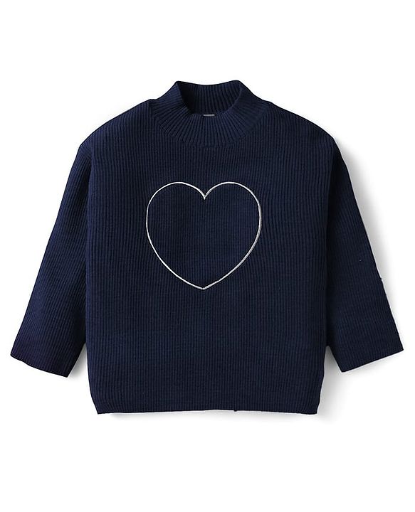 Babyhug Sweater Knit Full Sleeves Winter Wear Top & Palazzo Set With Heart Embroidery - Fuchsia