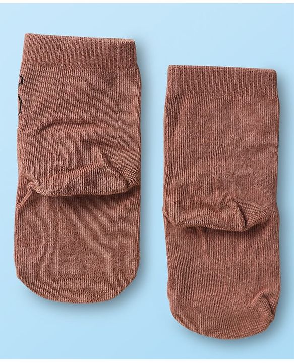 Cute Walk by Babyhug Knit Ankle Length Antibacterial Socks with Bear Design Pack Of 3 - Brown & Cream