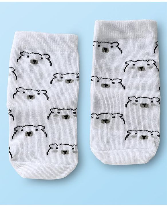 Cute Walk by Babyhug Knit Ankle Length Antibacterial Socks with Bear Design Pack Of 3 - Brown & Cream