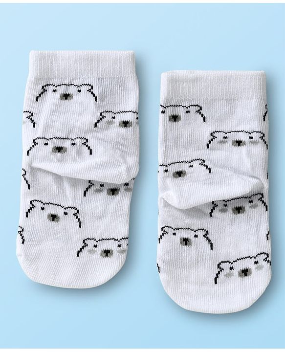 Cute Walk by Babyhug Knit Ankle Length Antibacterial Socks with Bear Design Pack Of 3 - Brown & Cream