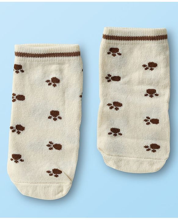 Cute Walk by Babyhug Knit Ankle Length Antibacterial Socks with Bear Design Pack Of 3 - Brown & Cream