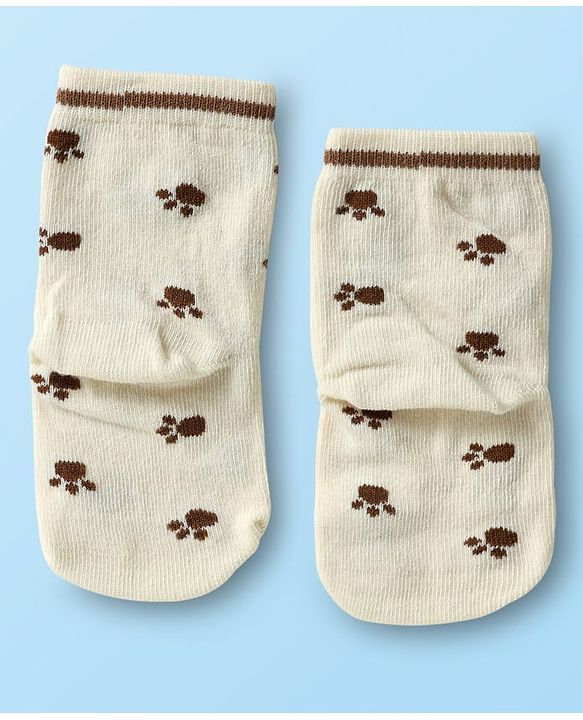 Cute Walk by Babyhug Knit Ankle Length Antibacterial Socks with Bear Design Pack Of 3 - Brown & Cream