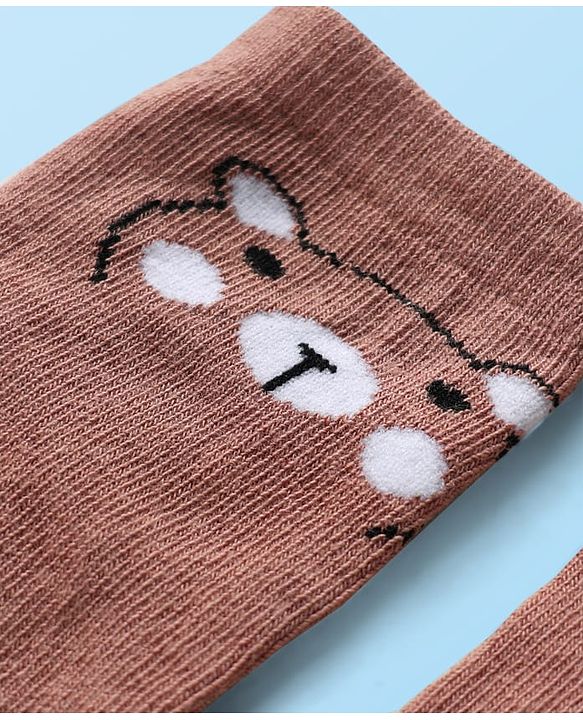 Cute Walk by Babyhug Knit Ankle Length Antibacterial Socks with Bear Design Pack Of 3 - Brown & Cream
