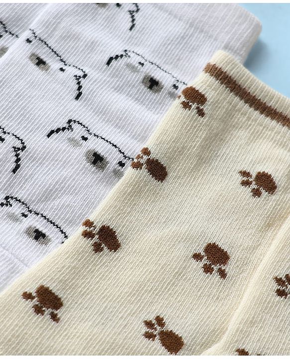 Cute Walk by Babyhug Knit Ankle Length Antibacterial Socks with Bear Design Pack Of 3 - Brown & Cream