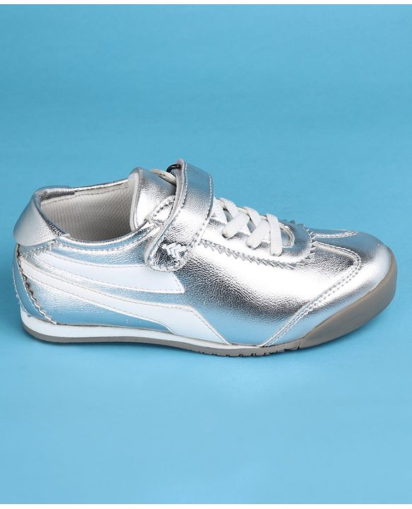 Pine Kids Velcro Closure Casual Shoes with Stripes - Silver