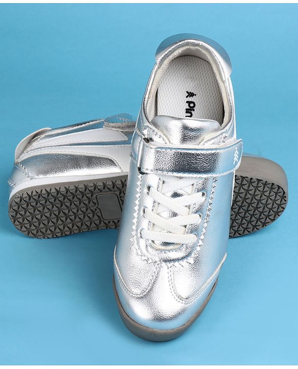 Pine Kids Velcro Closure Casual Shoes with Stripes - Silver