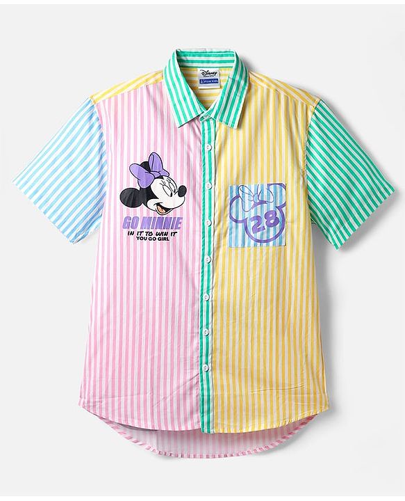 Pine Kids Disney Single Jersey Knit Half Sleeves Regular Collar Shirt and Slip with Minnie and Daisy Graphics - Pink