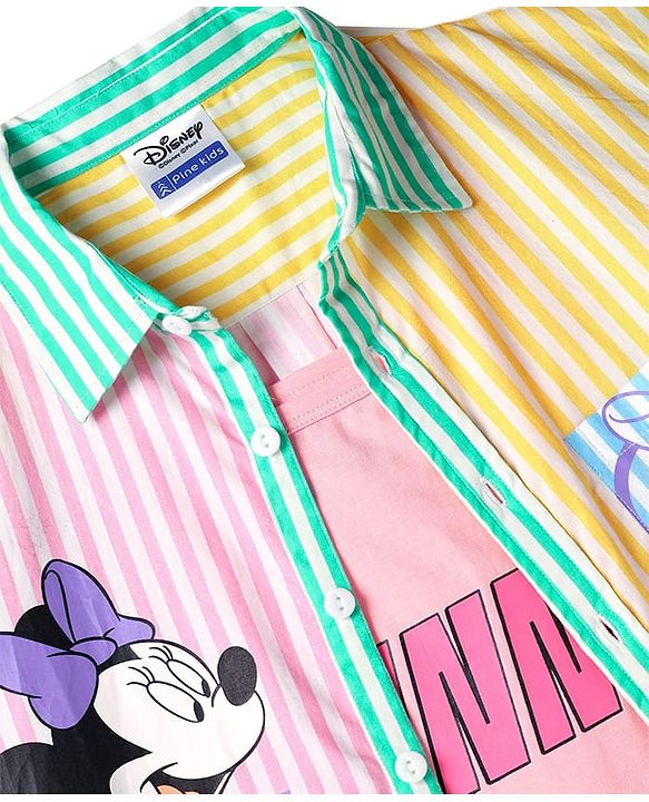 Pine Kids Disney Single Jersey Knit Half Sleeves Regular Collar Shirt and Slip with Minnie and Daisy Graphics - Pink