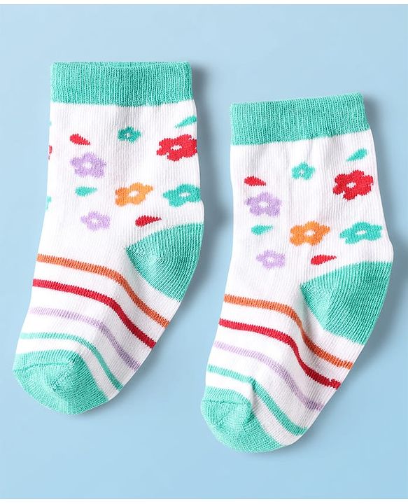 Cute Walk by Babyhug Knit Ankle Length Anti Bacterial Socks With Floral & Heart Design Pack of 5 - Multicolor