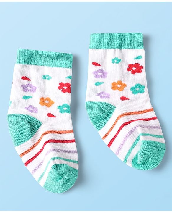Cute Walk by Babyhug Knit Ankle Length Anti Bacterial Socks With Floral & Heart Design Pack of 5 - Multicolor