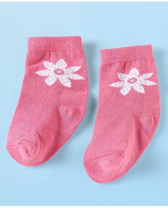 Cute Walk by Babyhug Knit Ankle Length Anti Bacterial Socks With Floral & Heart Design Pack of 5 - Multicolor