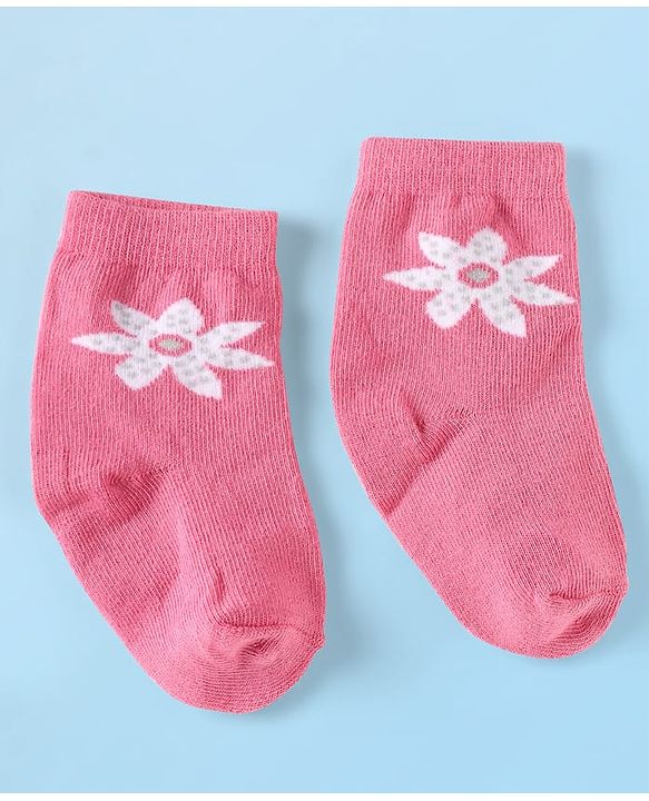 Cute Walk by Babyhug Knit Ankle Length Anti Bacterial Socks With Floral & Heart Design Pack of 5 - Multicolor