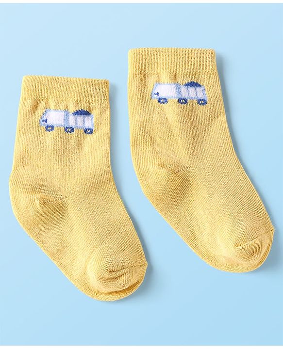 Cute Walk By Babyhug Cotton Knit Ankle Length Anti Bacterial Socks With Stripes & Vehicles Design Pack Of 5 - Multi Colour