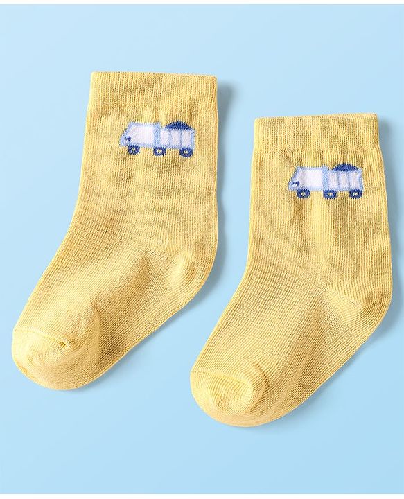 Cute Walk By Babyhug Cotton Knit Ankle Length Anti Bacterial Socks With Stripes & Vehicles Design Pack Of 5 - Multi Colour