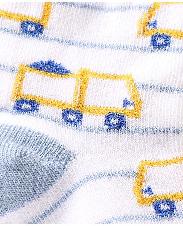 Cute Walk By Babyhug Cotton Knit Ankle Length Anti Bacterial Socks With Stripes & Vehicles Design Pack Of 5 - Multi Colour