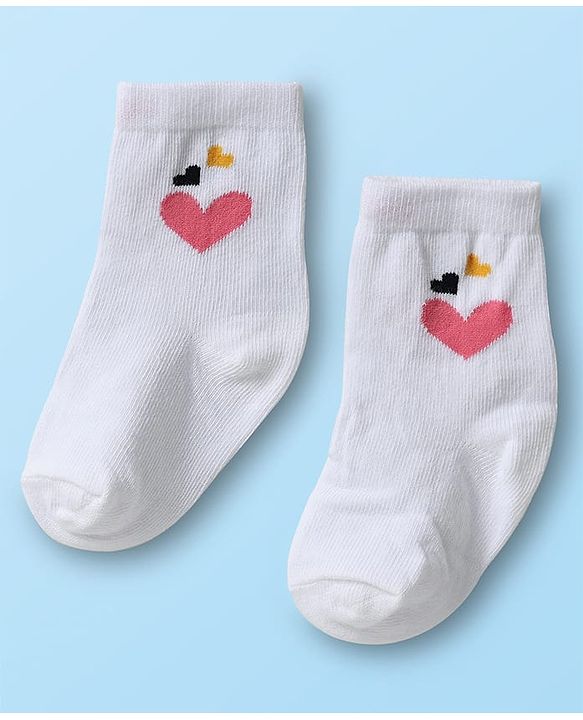 Cute Walk by Babyhug Ankle Length Anti Bacterial Sock with Heart Design Pack of 3 - White Pink & Black
