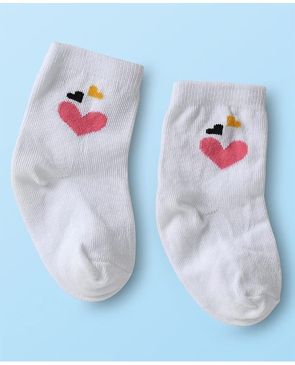 Cute Walk by Babyhug Ankle Length Anti Bacterial Sock with Heart Design Pack of 3 - White Pink & Black