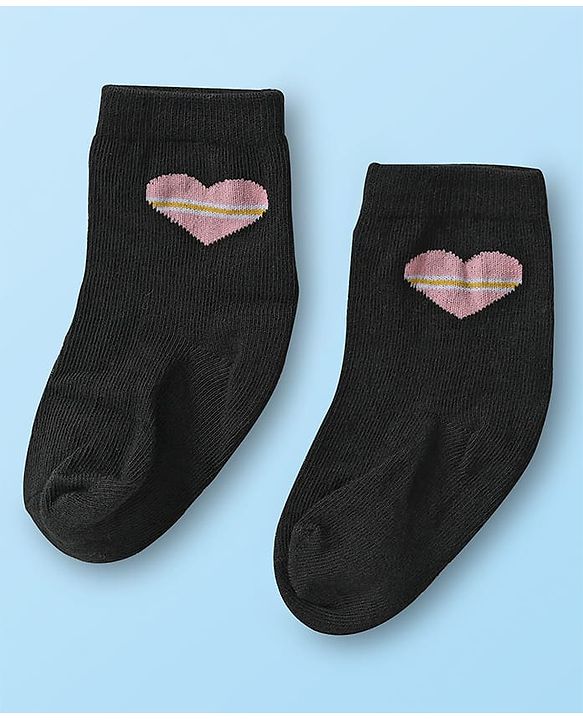 Cute Walk by Babyhug Ankle Length Anti Bacterial Sock with Heart Design Pack of 3 - White Pink & Black