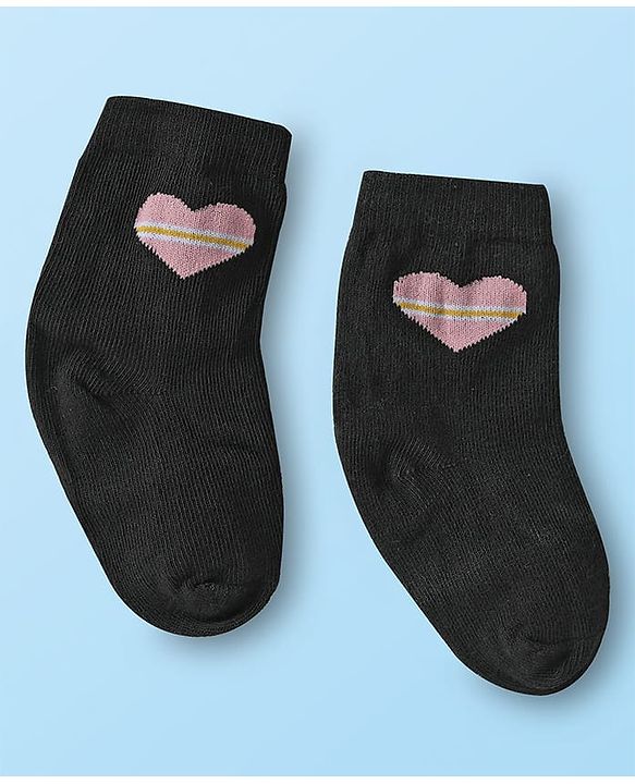 Cute Walk by Babyhug Ankle Length Anti Bacterial Sock with Heart Design Pack of 3 - White Pink & Black