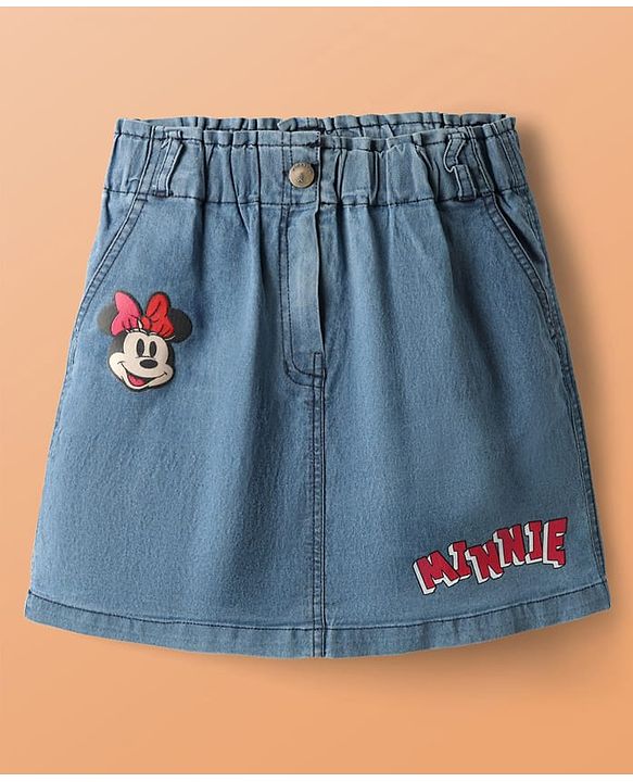 Pine Kids Disney Single Jersey Knit Drop Shoulder Half Sleeves Oversized T-Shirt & Skirt Set with Front & Back Minnie Mouse Graphics - Light Green & Blue