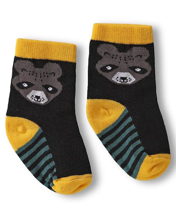 Cute Walk by Babyhug Knit Ankle Length Anti Bacterial Socks with Animal Design & Stripes Pack of 3 - Multicolor