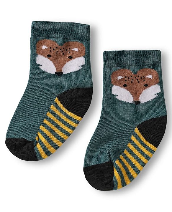 Cute Walk by Babyhug Knit Ankle Length Anti Bacterial Socks with Animal Design & Stripes Pack of 3 - Multicolor