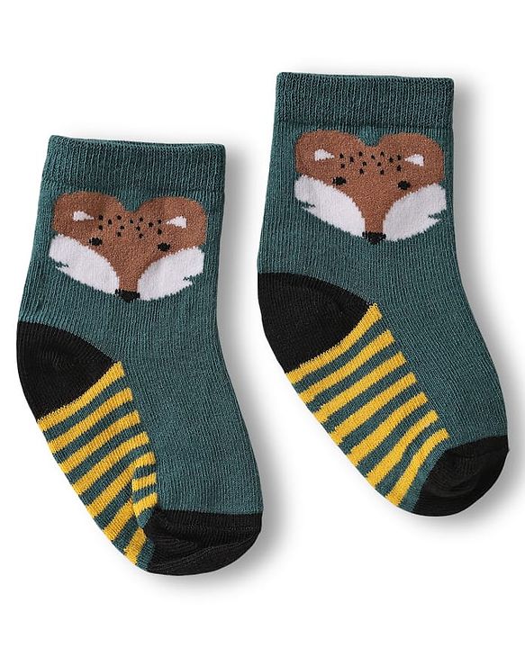 Cute Walk by Babyhug Knit Ankle Length Anti Bacterial Socks with Animal Design & Stripes Pack of 3 - Multicolor