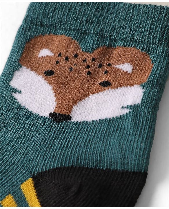 Cute Walk by Babyhug Knit Ankle Length Anti Bacterial Socks with Animal Design & Stripes Pack of 3 - Multicolor