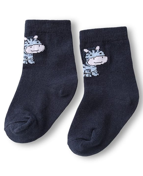 Cute Walk by Babyhug Knit Ankle Length Anti Bacterial Socks with Animal Design & Stripes Pack of 3 - Light & Navy Blue