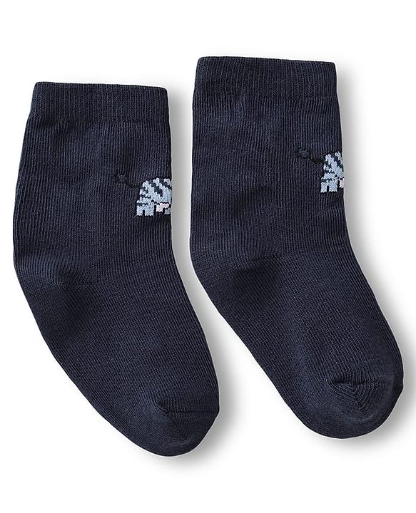 Cute Walk by Babyhug Knit Ankle Length Anti Bacterial Socks with Animal Design & Stripes Pack of 3 - Light & Navy Blue