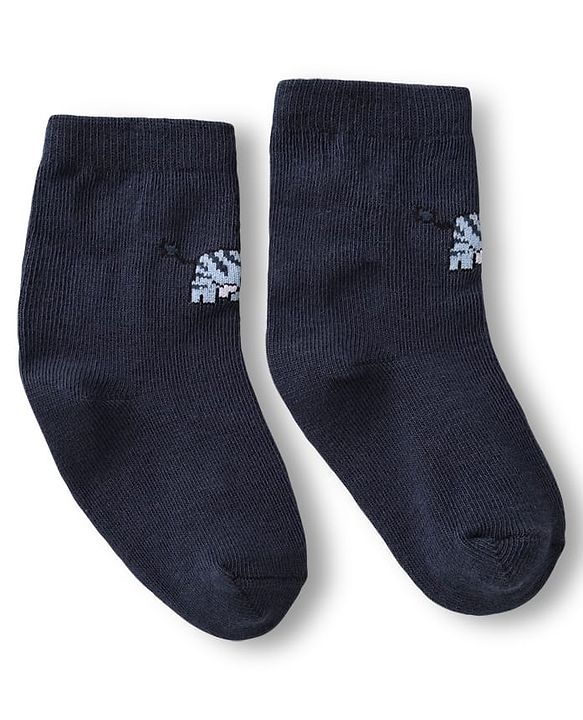 Cute Walk by Babyhug Knit Ankle Length Anti Bacterial Socks with Animal Design & Stripes Pack of 3 - Light & Navy Blue
