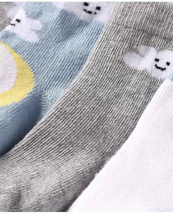 Cute Walk by Babyhug Ankle Length Anti Bacterial Socks With Cloud Design Pack of 5 - Multicolor