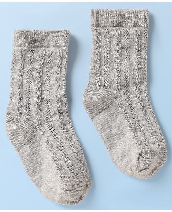 Cute Walk By Babyhug Knit Ankle Length Anti Bacterial Solid Socks Pack of 3 - White Grey & Orange