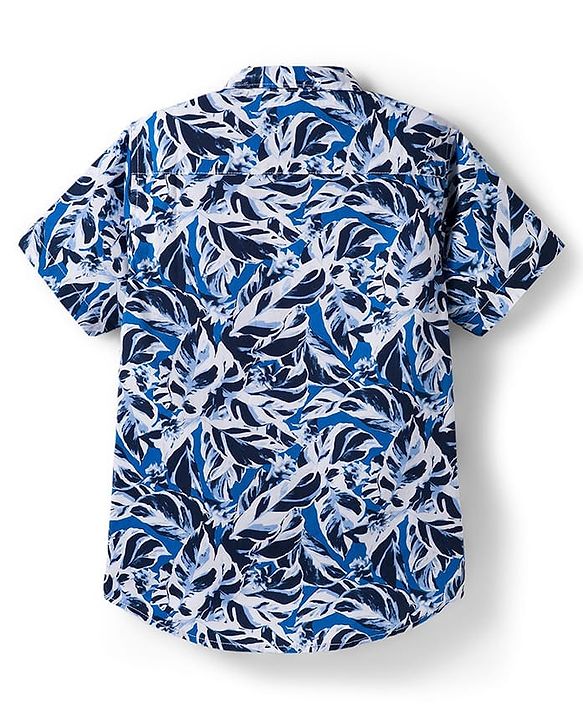 Pine Kids Cotton Woven Half Sleeves Floral Printed Shirt With T-Shirt - Blue