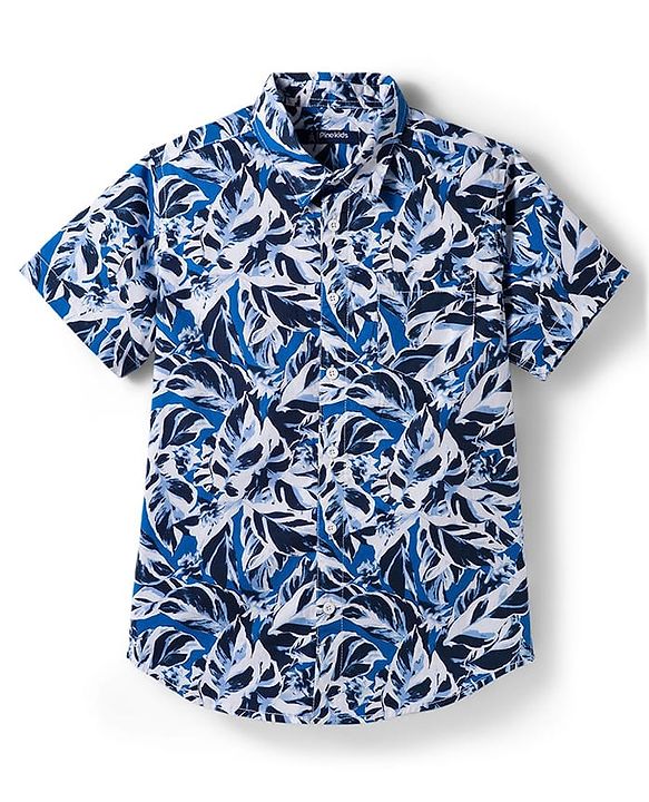Pine Kids Cotton Woven Half Sleeves Floral Printed Shirt With T-Shirt - Blue