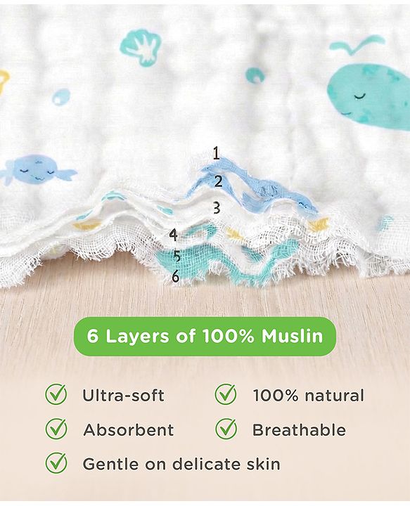 Babyhug 6 Layer Muslin Cotton Wash Cloths for Babies| High Absorbency| Ultra Soft & Baby Safe| Machine Washable| Feeding| Diapering| Newborn Face Towel| Burp Cloth| Wipes Pack of 3 - White