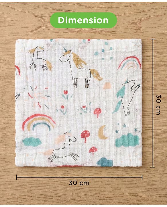 Babyhug 6 Layer Muslin Cotton Wash Cloths for Babies| High Absorbency| Ultra Soft & Baby Safe| Machine Washable| Feeding| Diapering| Newborn Face Towel| Burp Cloth| Wipes Pack of 3 - White