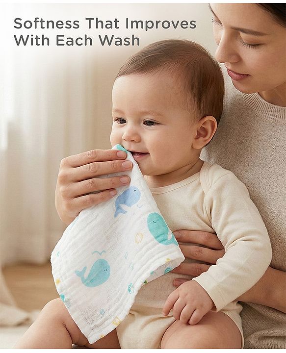 Babyhug 6 Layer Muslin Cotton Wash Cloths for Babies| High Absorbency| Ultra Soft & Baby Safe| Machine Washable| Feeding| Diapering| Newborn Face Towel| Burp Cloth| Wipes Pack of 3 - White