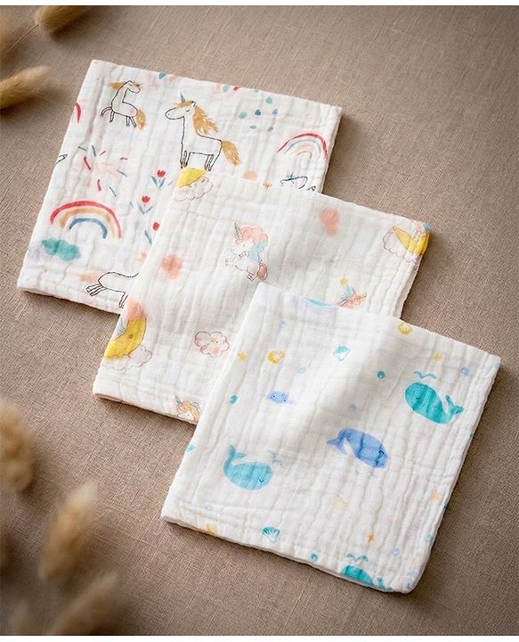 Babyhug 6 Layer Muslin Cotton Wash Cloths for Babies| High Absorbency| Ultra Soft & Baby Safe| Machine Washable| Feeding| Diapering| Newborn Face Towel| Burp Cloth| Wipes Pack of 3 - White