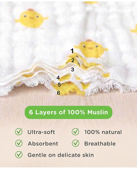 Babyhug 6 Layer Muslin Cotton Wash Cloths for Babies| High Absorbency| Ultra Soft & Baby Safe| Machine Washable| Feeding| Diapering| Newborn Face Towel| Burp Cloth| Wipes Pack of 3 - White