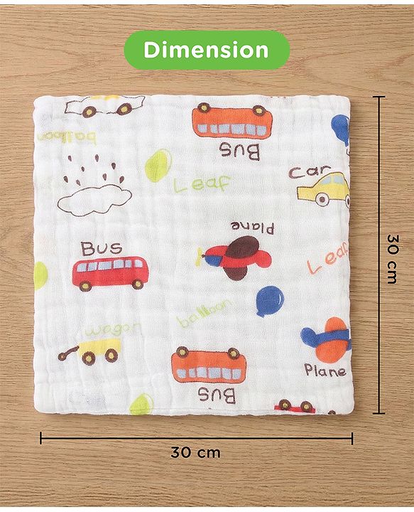 Babyhug 6 Layer Muslin Cotton Wash Cloths for Babies| High Absorbency| Ultra Soft & Baby Safe| Machine Washable| Feeding| Diapering| Newborn Face Towel| Burp Cloth| Wipes Pack of 3 - White