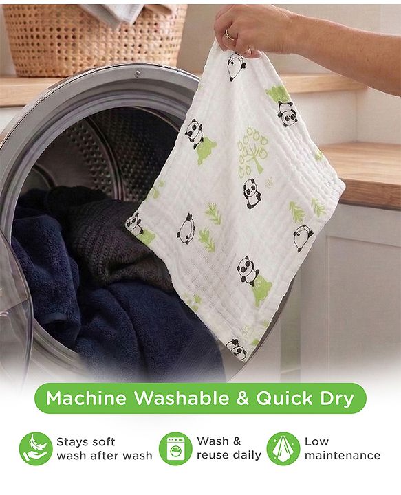 Babyhug 6 Layer Muslin Cotton Wash Cloths for Babies| High Absorbency| Ultra Soft & Baby Safe| Machine Washable| Feeding| Diapering| Newborn Face Towel| Burp Cloth| Wipes Pack of 3 - White