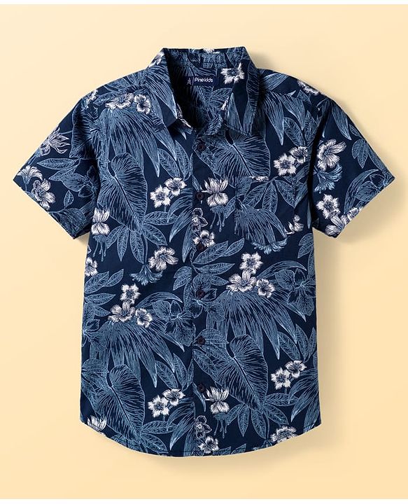 Pine Kids Cotton Woven Half Sleeves Shirt With T-Shirt & Floral Print - Multicolour