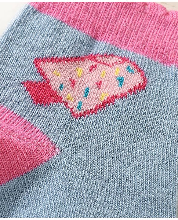 Cute Walk by Babyhug Knit Ankle Length Antibacterial Socks With Polka Dot Design & Stripes Pack Of 3 - Pink & Purple